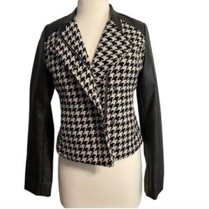 A.N.A Vegan Leather Houndstooth Moto Jacket
